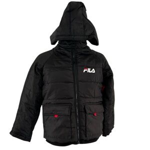FILA Boys Puffer jacket with Hood, Black, Size Large 14/16, NWT
